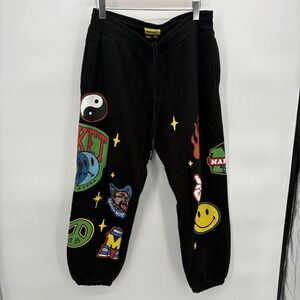 Market Smiley Start Within Stars‎ Sweatpants Black Cotton Mens Size XL Graphic